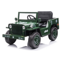 Vojenské detské auto na batérie v zelenej farbe