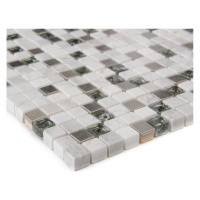 Obklad mozaika Glas Permutt Marmor weiss/elstahl 30x30x0,8