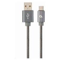GEMBIRD Kábel USB 2.0 AM na Type-C kábel (AM/CM), 1m, metalická špirála, sivý, blister, PREMIUM 