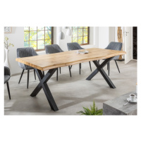 Estila Industriálny obdĺžnikový jedálenský stôl Lynx z dreva s čiernymi kovovými nožičkami bledo
