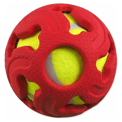 Lopta DF gumová s tenisákom červená 7,5cm Dog Fantasy