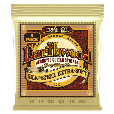 Ernie Ball 3047 Earthwood Silk & Steel Extra Soft 80/20 Bronze 3-Pack