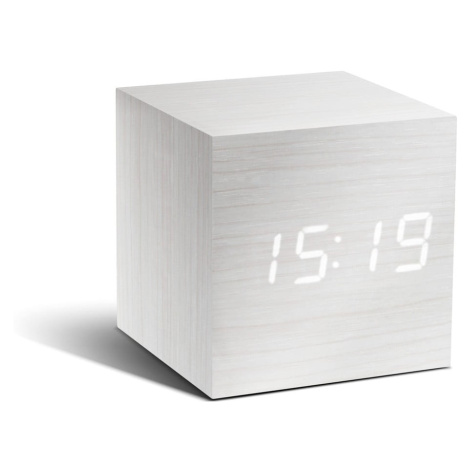 Biely budík s bielym LED displejom Gingko Cube Click Clock
