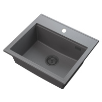 Sink Quality Ferrum New 5055, 1-komorový granitový drez 560x500x210 mm + grafitový sifón, šedá, 