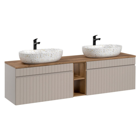 Závěsná skříňka Iconic Lili s deskou a umyvadlem 180 cm kašmírová/dub coast evoke Comad