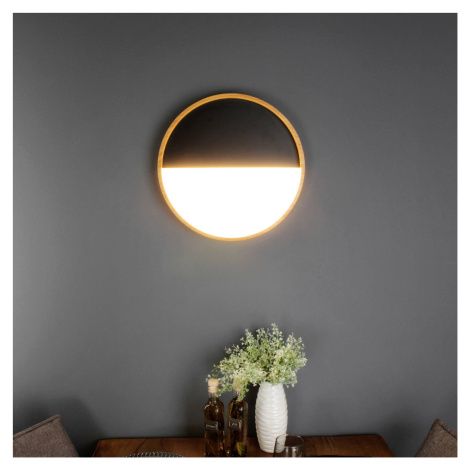 Nástenné svietidlo Vista LED, čierna/svetlé drevo, Ø 40 cm Eco-Light