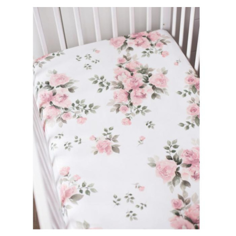 Bavlnená detská posteľná plachta s gumkou s motívom kvetov