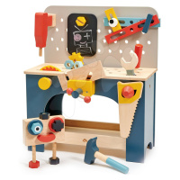 Drevená dielňa s robotom Table top Tool Bench Tender Leaf Toys s náradím a stavebnicou