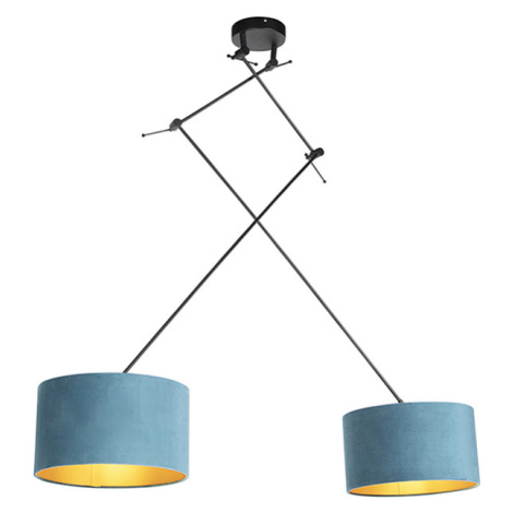 Závesná lampa so zamatovými odtieňmi modrá so zlatou 35 cm - Blitz II čierna QAZQA