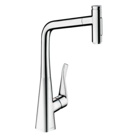 Drezová batéria Hansgrohe Metris s vyťahovacou spŕškou, 2 prúdy chróm 73816000