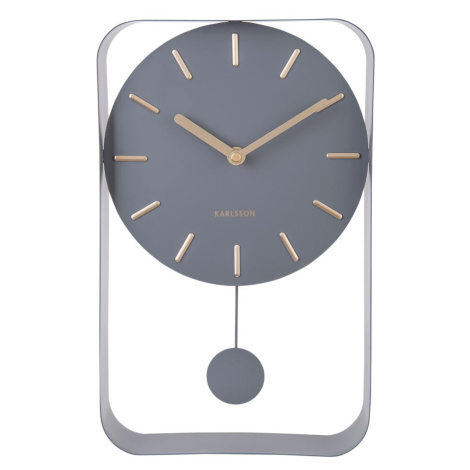 Sivé nástenné hodiny s kyvadlom Karlsson Charm, výška 32,5 cm