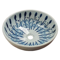 PRIORI keramické umývadlo, priemer 41cm, biela s modrým vzorom PI028