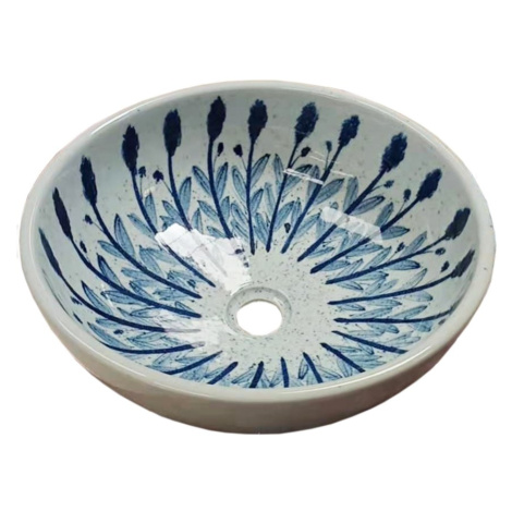 PRIORI keramické umývadlo, priemer 41cm, biela s modrým vzorom PI028 Sapho