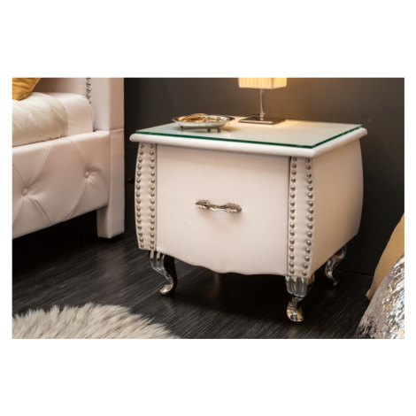Estila Moderný luxusný nočný stolík Caledonia z ekokože v bielej farbe 45cm