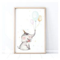 Plagát do detskej izby s motívom veselého slona s balónmi