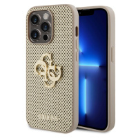 Guess PU Perforated 4G Glitter Metal Logo Zadný Kryt pre iPhone 14 Pro Gold