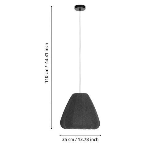 Závesná lampa Barlaston, Ø 35 cm, čierna/sivá, kov, látka