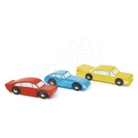 Drevené športové autá Retro Cars Tender Leaf Toys červené modré a žlté