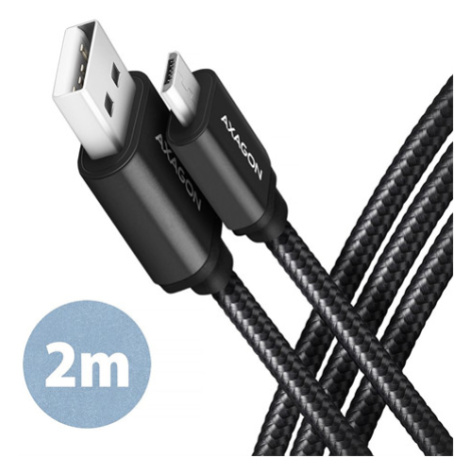 AXAGON BUMM-AM20AB, HQ Cable Micro USB <-> USB A, 2m, USB 2.0, 2.4A, ALU, braid, Black