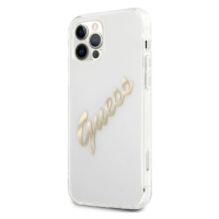 Plastové puzdro Guess na Apple iPhone 12 Pro Max GUHCP12LKTRSVGO Vintage Script Gold Logo transp