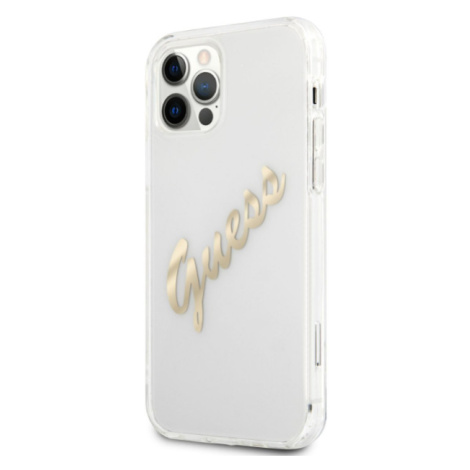 Plastové puzdro Guess na Apple iPhone 12 Pro Max GUHCP12LKTRSVGO Vintage Script Gold Logo transp