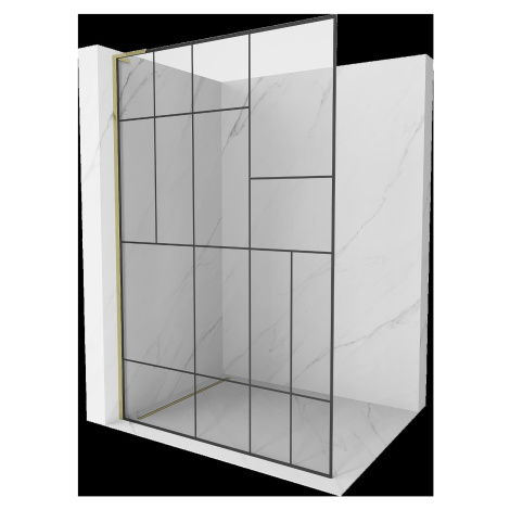 Mexen Kioto L, sprchová zástena Walk-In 100 x 200 cm, 8mm číre sklo čierny vzor, zlatý lesklý pr