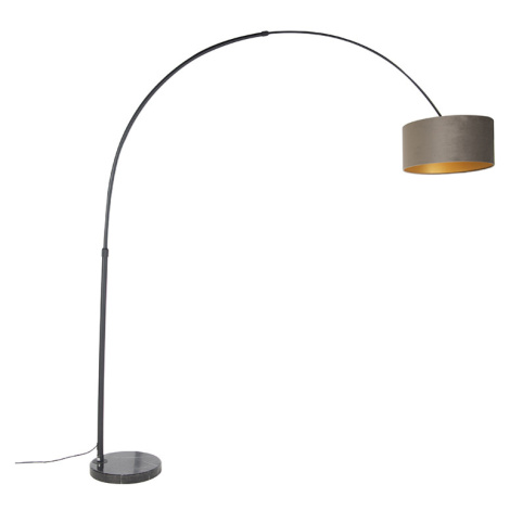 Oblúková lampa čierna zamatový tienidlo taupe so zlatom 50 cm - XXL