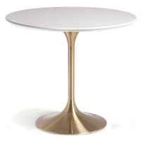 Estila Luxusný art deco okrúhly jedálenský stôl Rebecca s bielou mramorovou doskou a nohou v zla