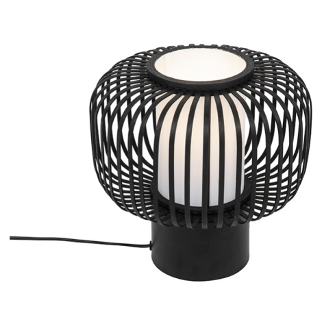Moderná stolová lampa čierna s bambusom - Bambuk QAZQA