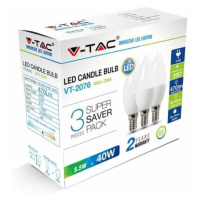 Žiarovka sviečková LED E14 4,5W, 6400K, 470lm, 3-balenie,  VT-2076 (V-TAC)