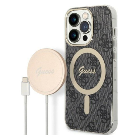 Set plastové puzdro a nabíjačka Guess na Apple iPhone 14 Pro Max GUBPP14XH4EACSK Magsafe 4G zlat