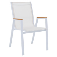 Záhradná stohovateľná stolička, biela oceľ/dub, BONTO