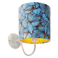 Klasická nástenná lampa biela s odtieňom zamatového motýľa - matná