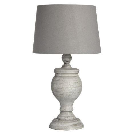 Estila Vintage provensálska stolná lampa Uthina so sivou vyrezávanou podstavou s patinou a okrúh
