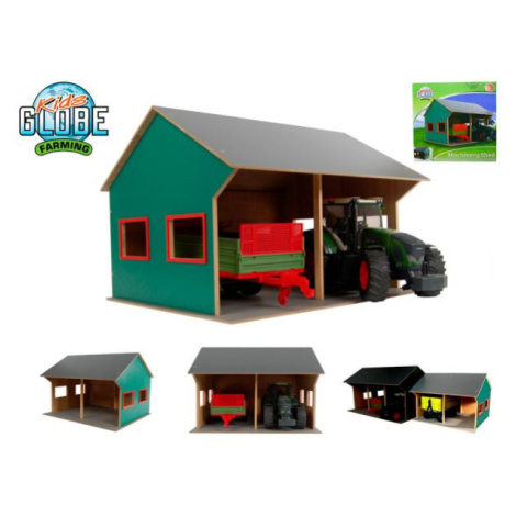 Kids Globe Farming drevená garáž 44x53x37cm 1:16 pre 2 traktory