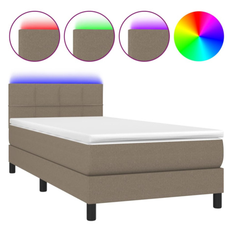 vidaXL Posteľ boxsping s matracom a LED sivohnedá 90x190 cm látka