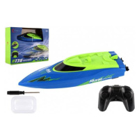 Motorový čln/loď do vody RC plast 22cm modrý na batérie+dob. pack+USB 2,4 Ghz v krabici 30x23x9c