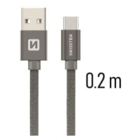 Kábel Swissten opletený USB-USB-C 20cm - šedý