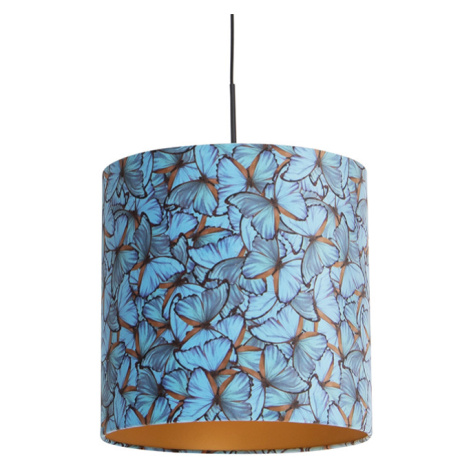 Závesná lampa s velúrovým odtieňom motýle so zlatom 40 cm - Combi QAZQA