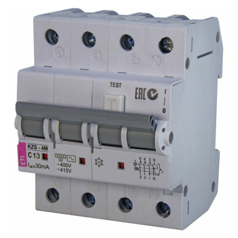Chránič prúdový s nadprúdovou ochranou KZS-4M 3p+N AC C13/0,03 6kA (ETI)