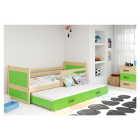 Expedo Detská posteľ FIONA P2 + matrac + rošt ZADARMO, 90x200 cm, borovica/zelená