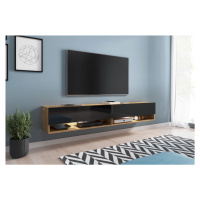 Expedo TV stolík MENDES A 180, 180x30x32, wotan/čierna lesk, s LED osvetlením