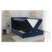 Tmavomodrá čalúnená dvojlôžková posteľ s úložným priestorom 200x200 cm Flip – Ropez