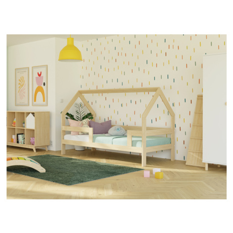 Benlemi Detská drevená posteľ domček SAFE 3v1 so zábranou Zvoľte farbu: Biela, Zvoľte rozmer: 90