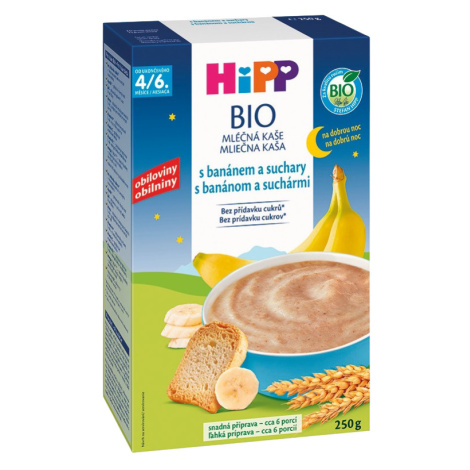 HIPP BIO Kaša mliečna na dobrú noc s banánom a suchármi od uk. 4.-6. mesiaca 250 g