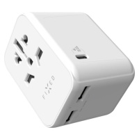 Cestovný adaptér FIXED pre EÚ, UK a USA/AUS, s 1xUSB-C a 2xUSB výstupom, GaN, PD 30W, biely