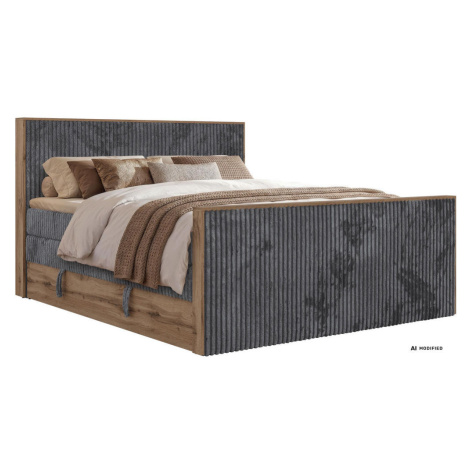 MKS BOXSPRINGOVÁ POSTEĽ WOOD KING DUO 200/200 - Sivá Manšester - Topper T25 - H4 (tvrdý)