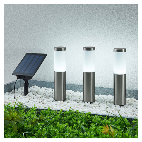 Lindby Lexiane LED solárne lampy, sada 3 ks, nerezová oceľ