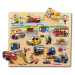 Drevené puzzle Pin Puzzle Eichhorn 21 vkladacích tvarov s obrázkami safari farma dopravné prostr