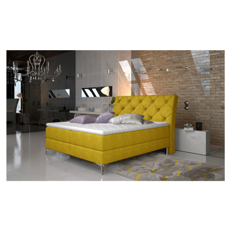 NABBI Amika 140 čalúnená manželská posteľ s úložným priestorom žltá